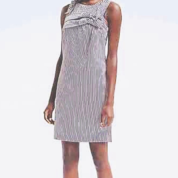 🍓Banana Republic double bow shift dress navy and silver vertical stripe size 0 - Picture 2 of 12